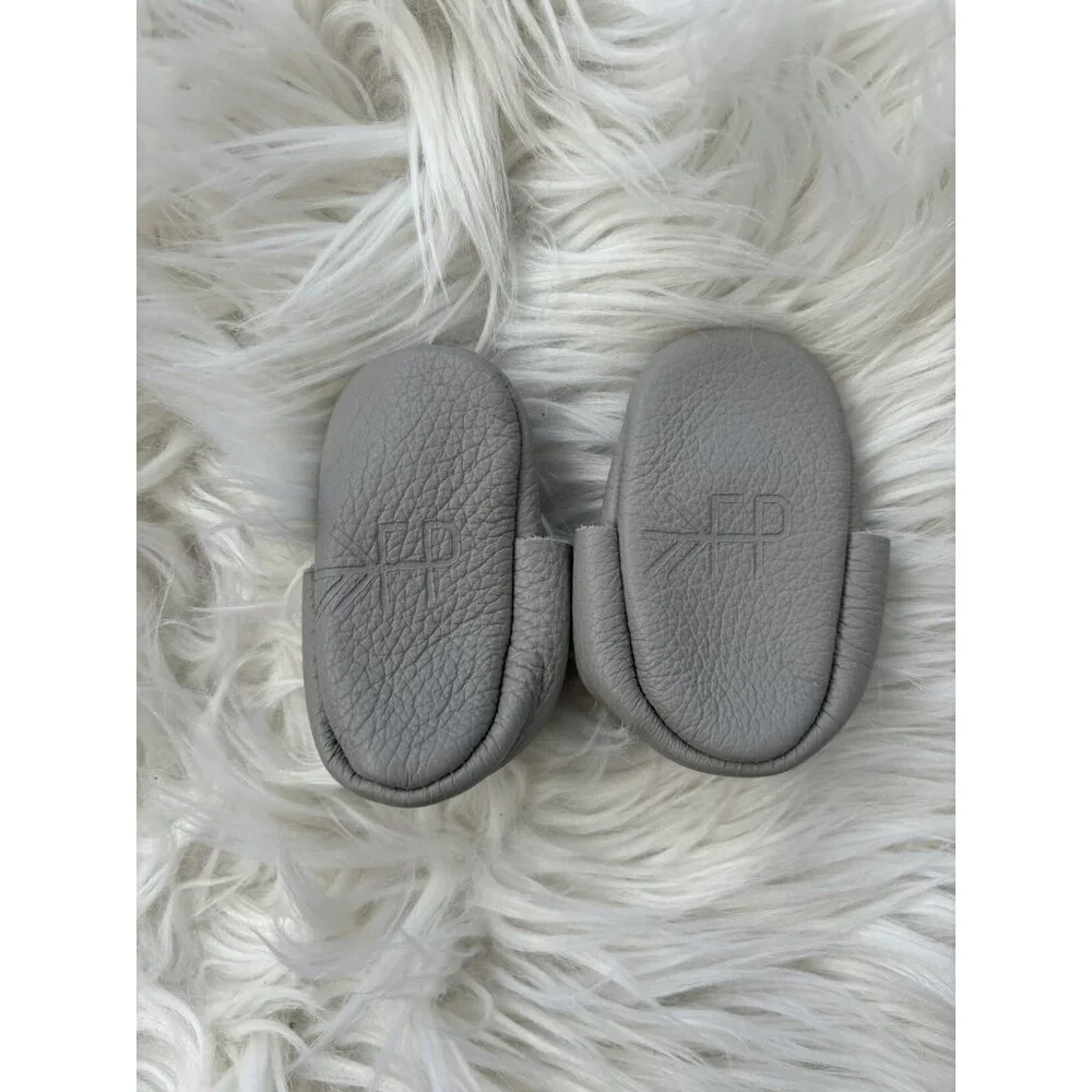 Freshly Picked Leather Moccasins in Dust Bag Grey 0-3 Months